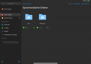 View of configured sync folders